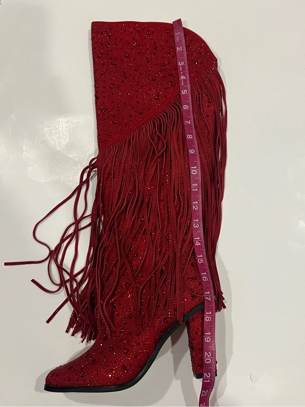 Jessica Simpson Red Rhinestone Tall Fringe Boots